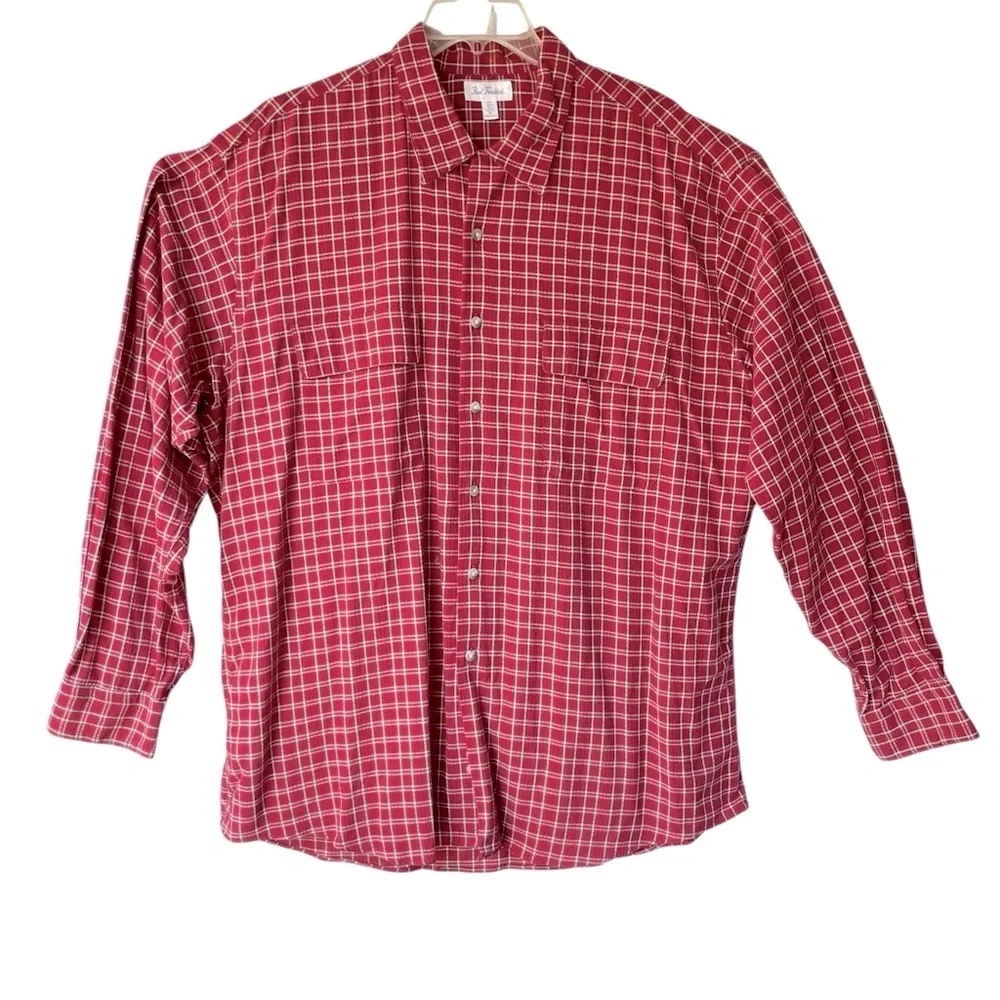 Paul Fredrick Red Plaid Button Down Shirt XL – Made in USA, Rayon Cotton Blend